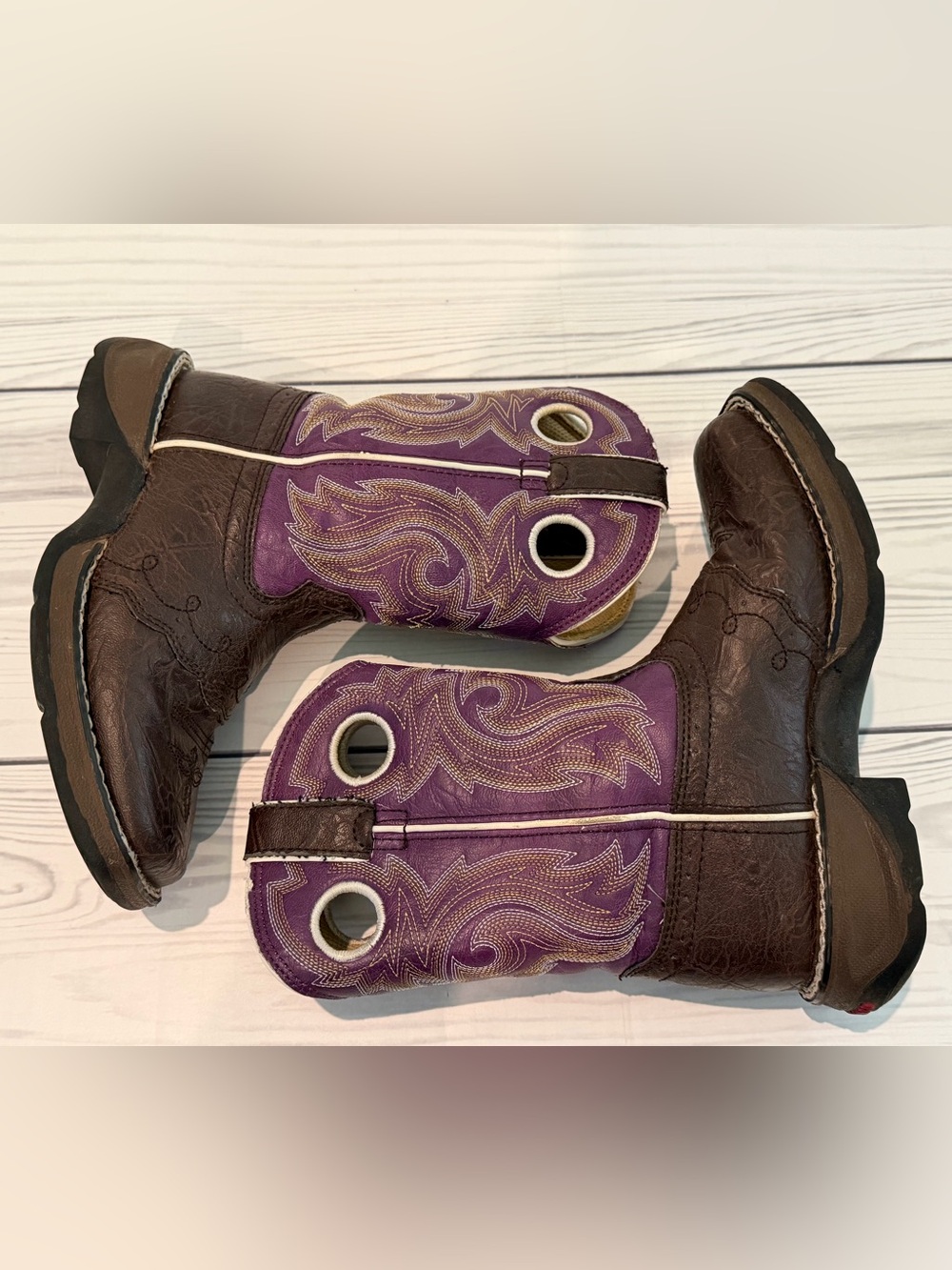 Durango Dark Brown and Purple Kids' Western Square Toe Boots